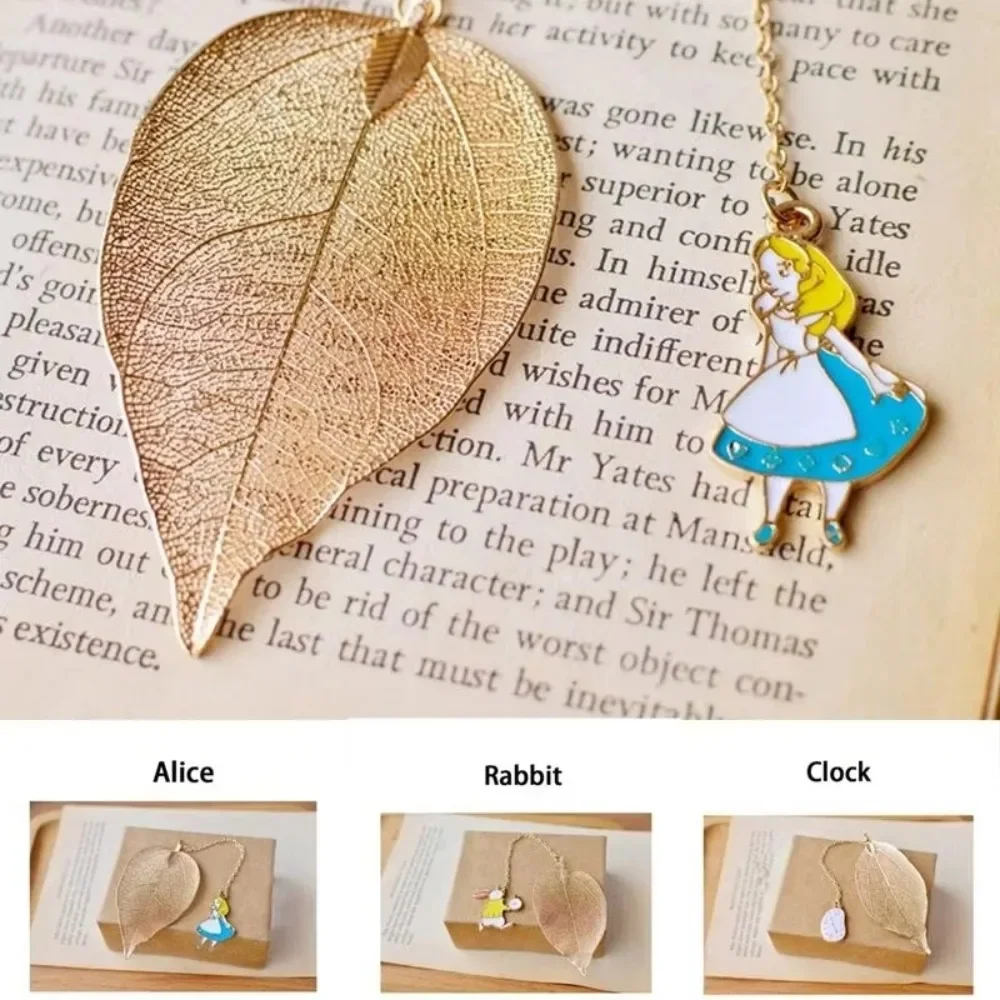 جميل أليس أرنب الإشارات المعدنية عالية الجودة الذهب ورقة الوريد الملمس قراءة صفحات الكتب علامة طالب القرطاسية