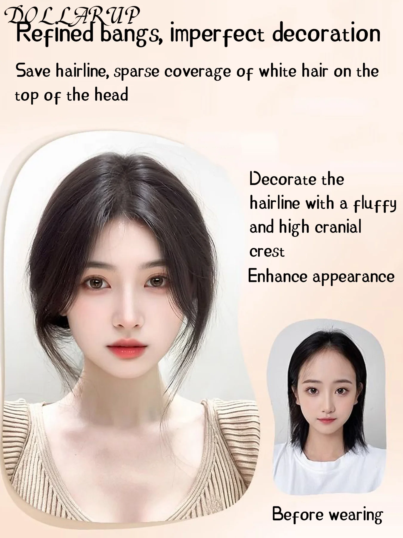 Women Clip-in Bangs Natural Wispy 3D French Bangs Wig Forehead Hair Extensions Black Brown Side Bangs Fringe Wig Hairpieces