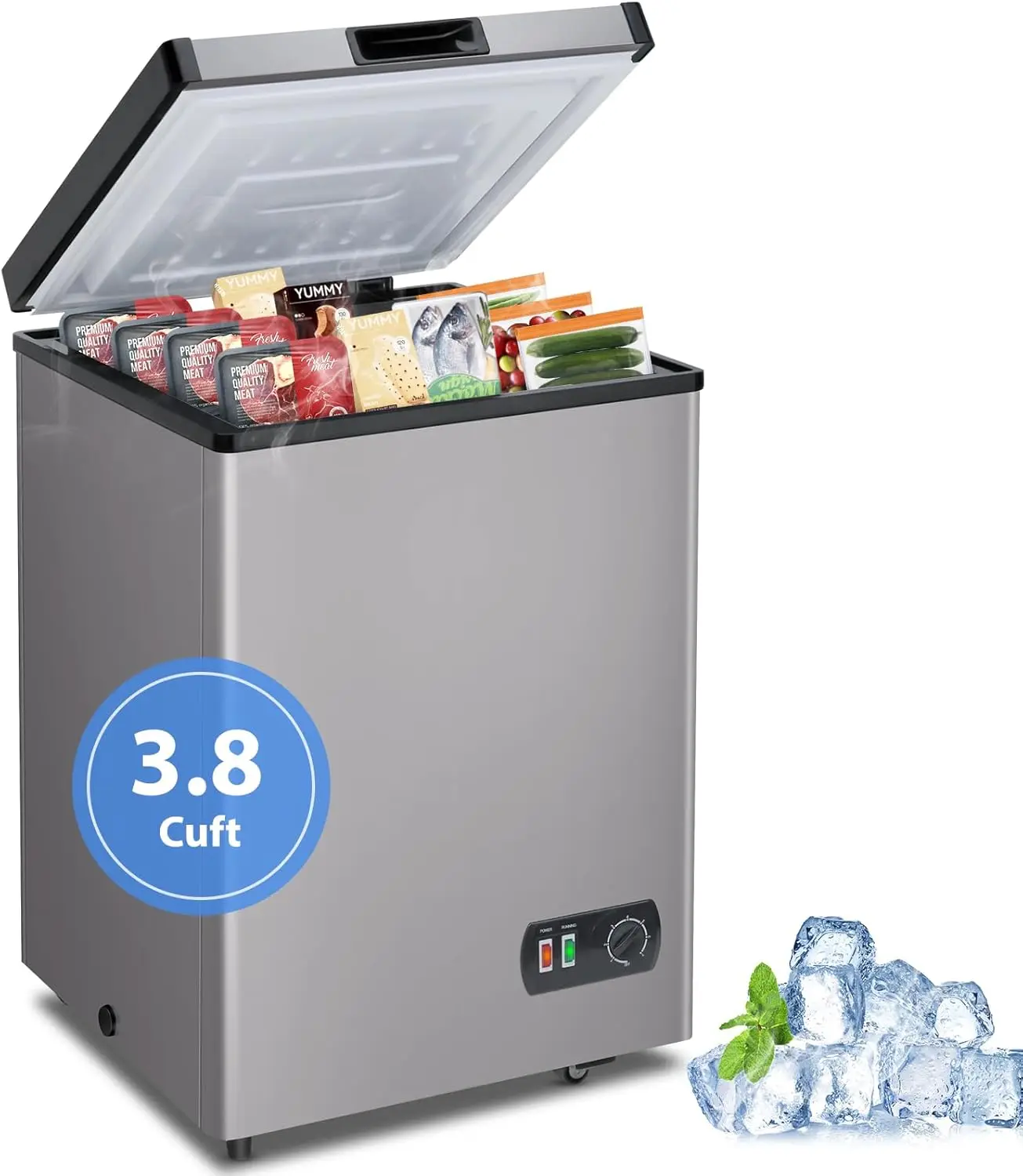 Chest Freezer, Small Deep Freezers Top Door with Removable Basket, 7 Temperature Control Energy Saving, Compact Freezer