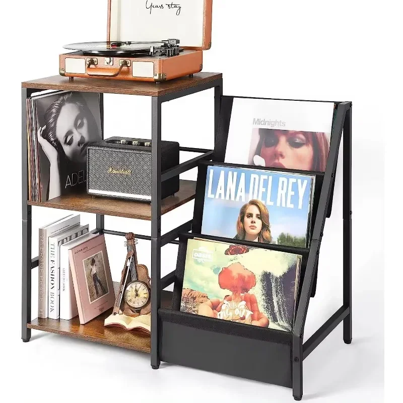 Vinyl Record Holder End Table for 3-Tier Storage Turntable Stand Player