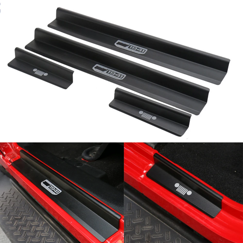 Door Sill Car Pedal Guards Cover Aluminum Alloy -Black Door Step Sill Scuff Plate Protectors for Jeep Wrangler JK 2/4 Door 07-18