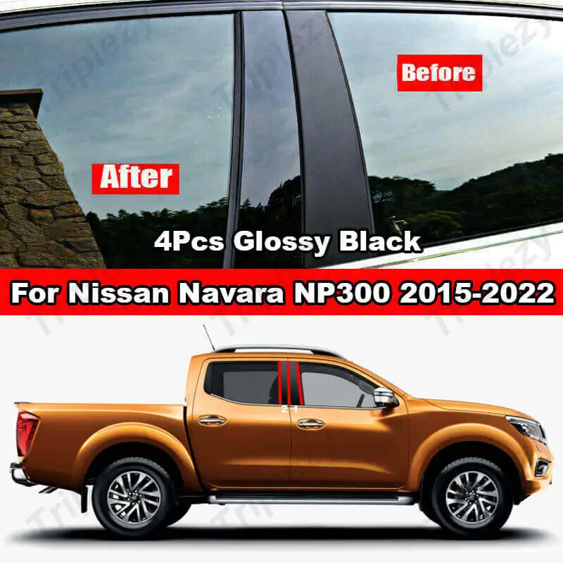 4Pcs PC Material Exterior Car Door Window Pillar Posts Trim Cover Column Sticker For Nissan Navara NP300 2015-2022 Accessories