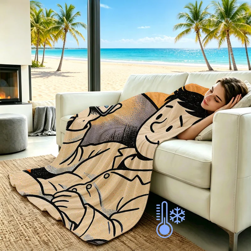 Fashion NowBoarding Cooling Blanket Casual Pajama People Sofa Print Air Condition Blanket Summer Cartoon Bedroom Sofa Decor Gift