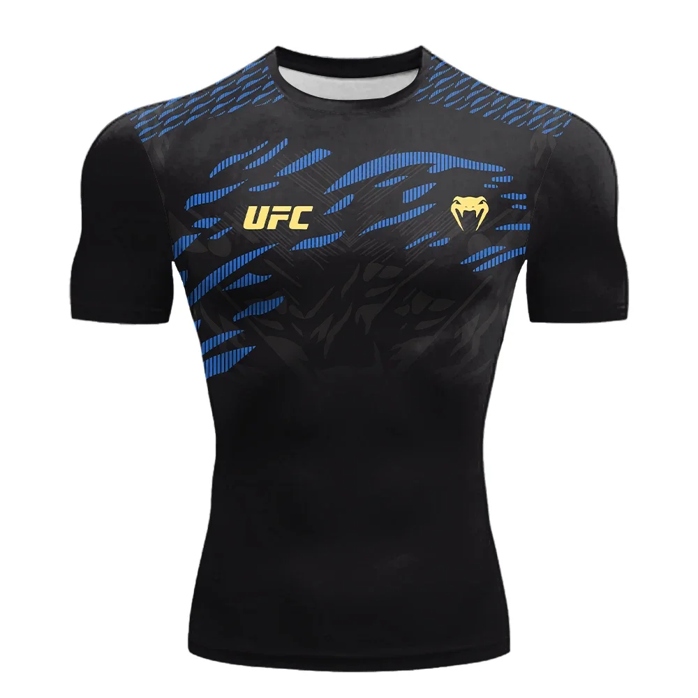 2025 صيف جديد حار بيع الرجال UFC الملاكمة القتال المنافسة عادية تنفس موضة التجفيف السريع تيشيرت بأكمام قصيرة