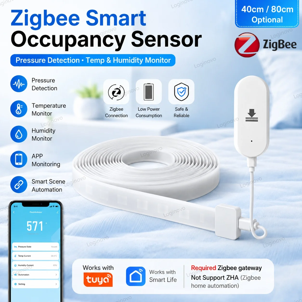 TUYA Zigbee Drucksensor Smart Life Belegungsdetektor Schwerkraftsensor Batteriebetrieben Hausautomatisierung für Stühle und Bodenmatten