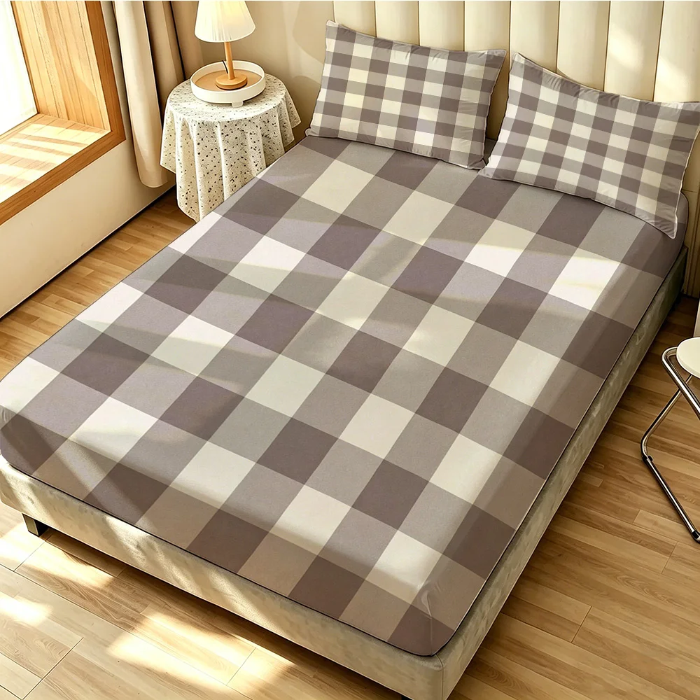 3 pieces of 90-gram polyester grey-white plaid patterned bedding sets, which are soft and comfortable to use