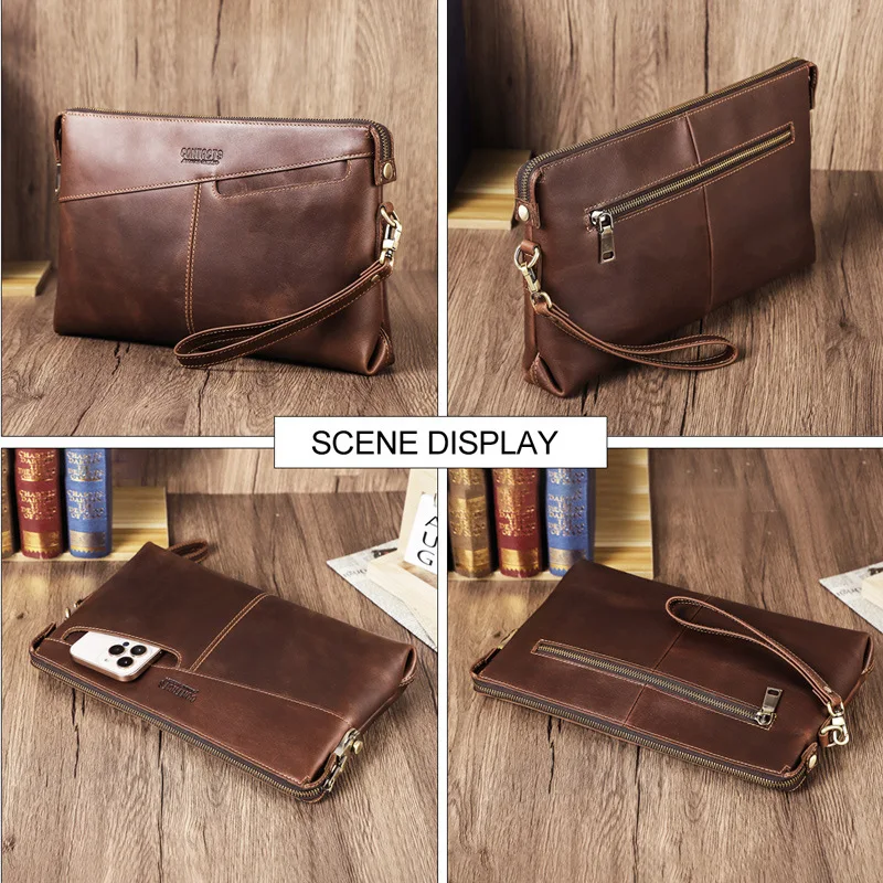 Black Angel Head Leather Password Lock Men's Handbag with Hand Strap Can Hold 7.9-inch iPad Handbag Men's Genuine Leather