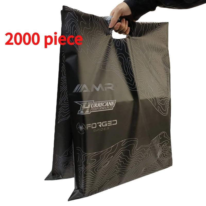 20 00piece.Custom.Custom Logo Printed Fold Plastic Black Thank You Die Cut Handle Carry Shopping Packaging Bags Boutique Ret