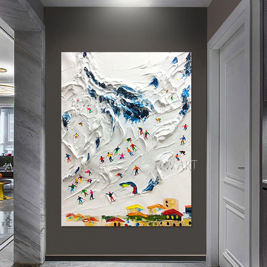 

Unframed Abstract Figure Hand Drawing Wall Canvas Artwork, Palette Knife Oil Paintings, 3D Alpine Skiing Landscape Art Picture