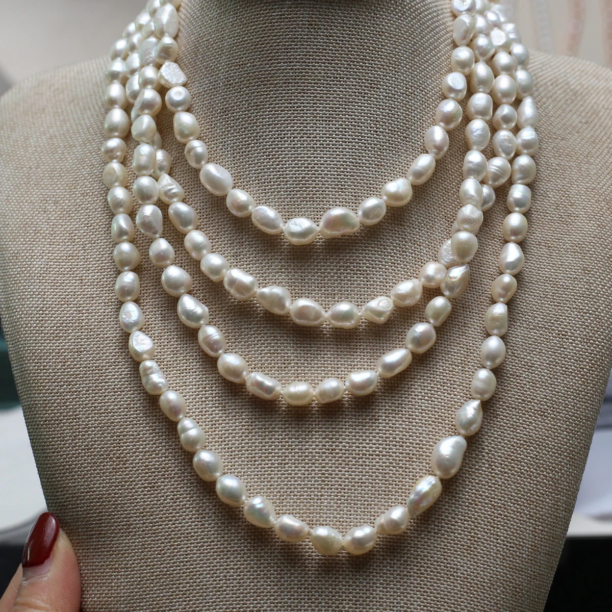 

AA 160cm Natural Freshwater Pearl Sweater Chain for Women 7-8mm High Quality White Irregular Rice Shaped Pearls Fashion Jewelry