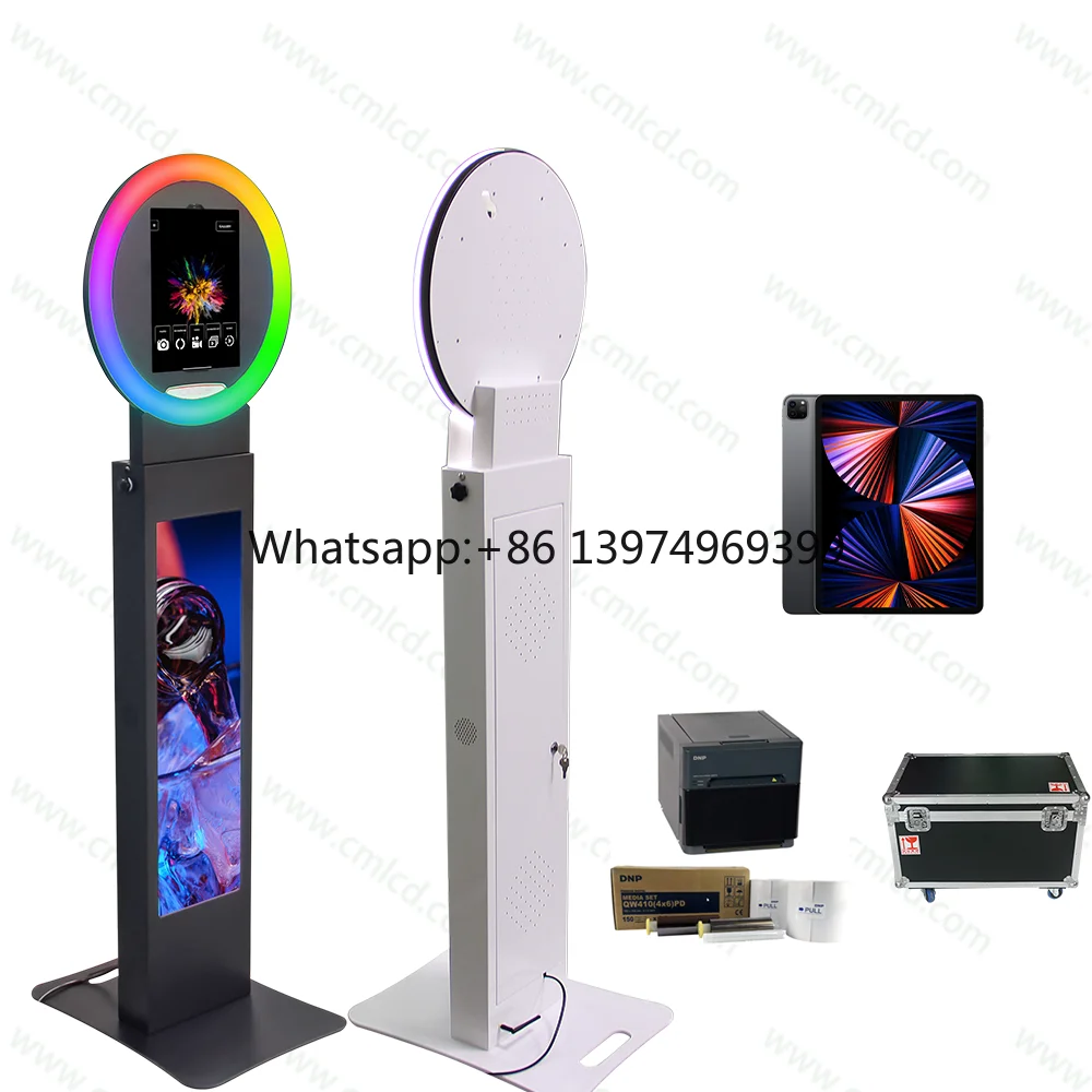 Round Surface Pro iPad Photobooth Advertising Lcd Screen Photobooth with Smart LED RGB Lights Party Wedding Photo Selfie Machine