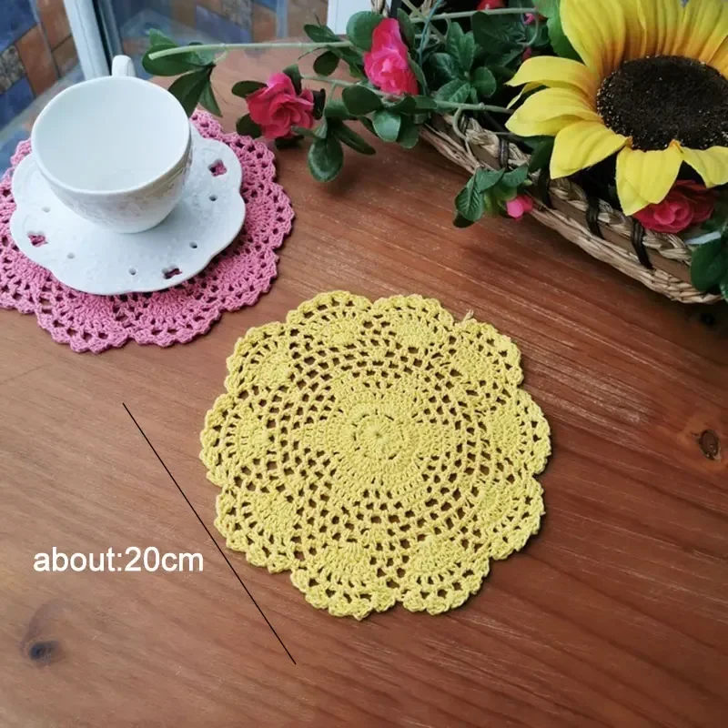 Cotton Round Placemat Cup Coaster White Flower Lace Embroidery Table Mat Lace Crochet Tea Coffee Doily Drink Pad Home Decor