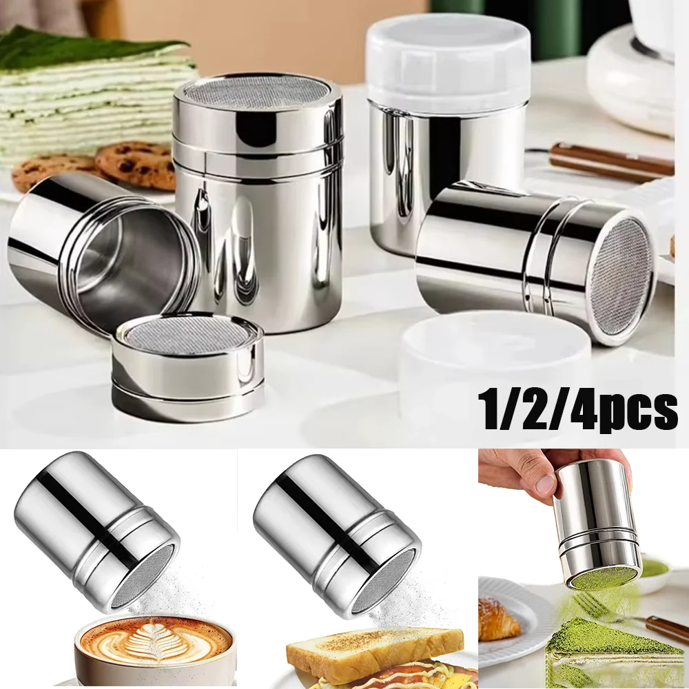 1/2/4 piezas Agitador y tamizador de café de acero inoxidable con tapa, para harina, azúcar, sal, glaseado y condimentos de barbacoa, para cocina