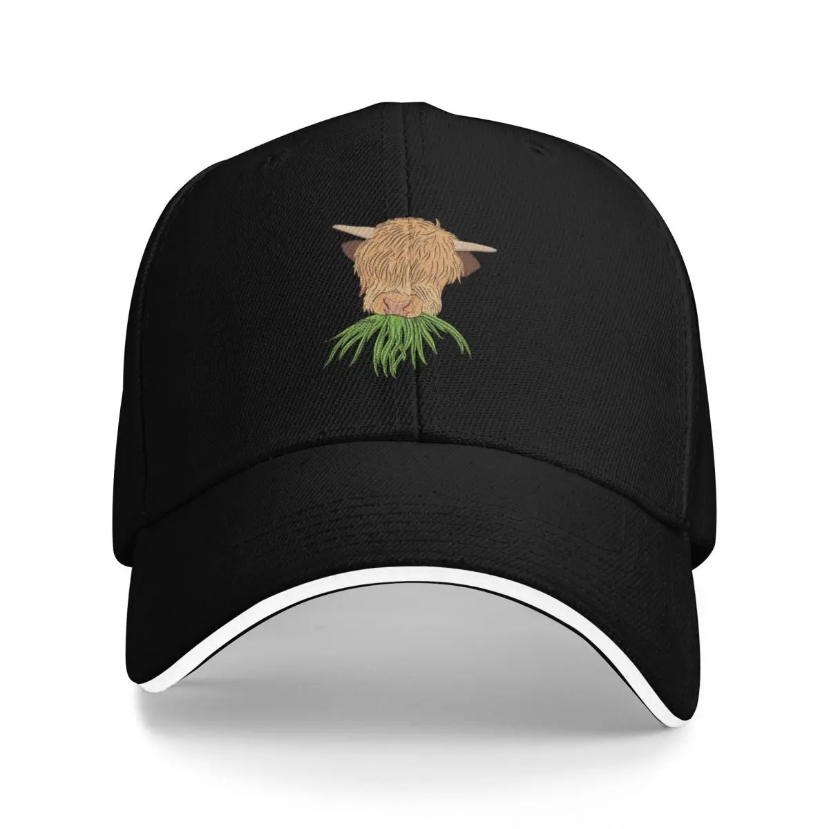 

Grazing baby highland cow Baseball Cap Military Cap Man Ball Cap Trucker Hat Beach Golf Wear Men Women's