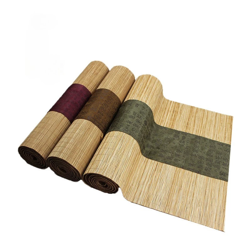 

Japanese Zen Table Runner with Enso Circle Design - Bamboo Mat Tea Pad for Tea Room Decor, Natural Fiber Table Decoration