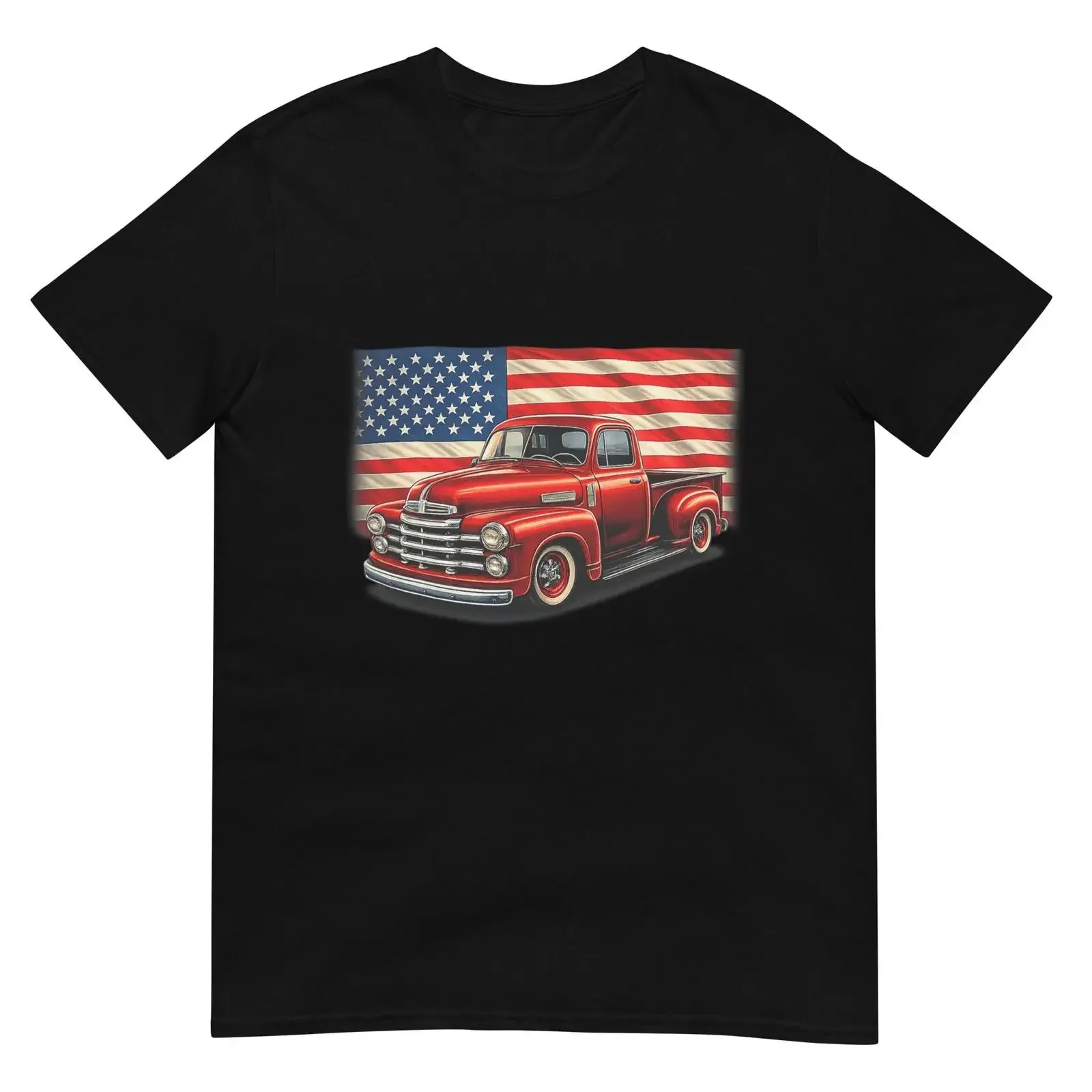 Classic Old Pickup Truck 4th of July Patriotic American Flag T Shirt vintage Washed fashion Stretched graphic Casual