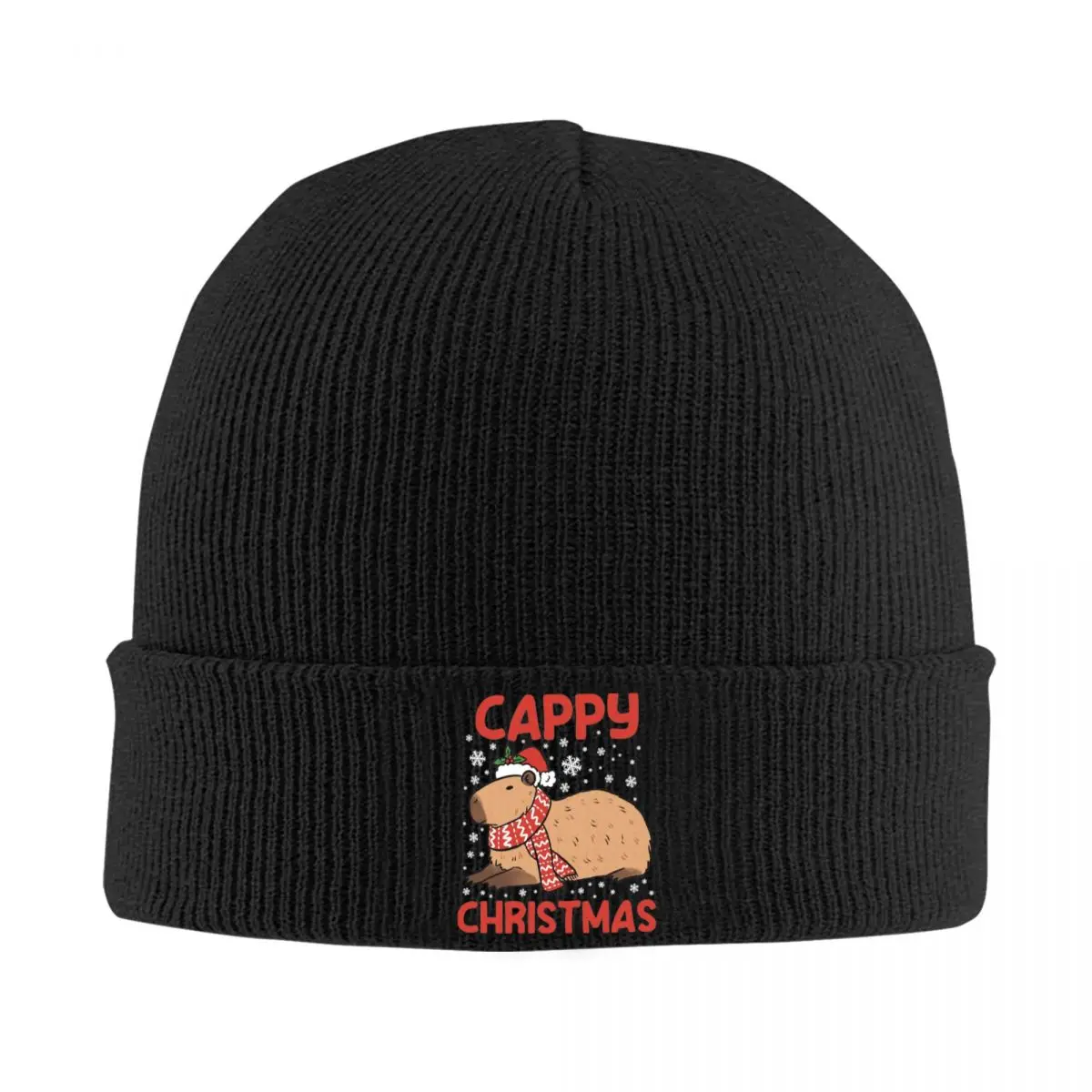 Cappy Christmas A Cute Christmas Capybara Knitted Hat Women's Men's Skullies Beanies Autumn Winter Hat Acrylic Hip Hop Cap