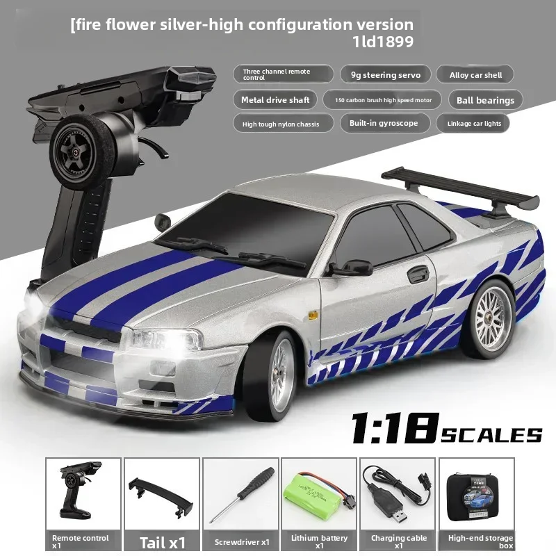 

FOR 2.4G LD1899 Remote Control Car 1/18 Rear Wheel Drive GTR Drift Cr Racing Vehicles Models Toys With Led Light