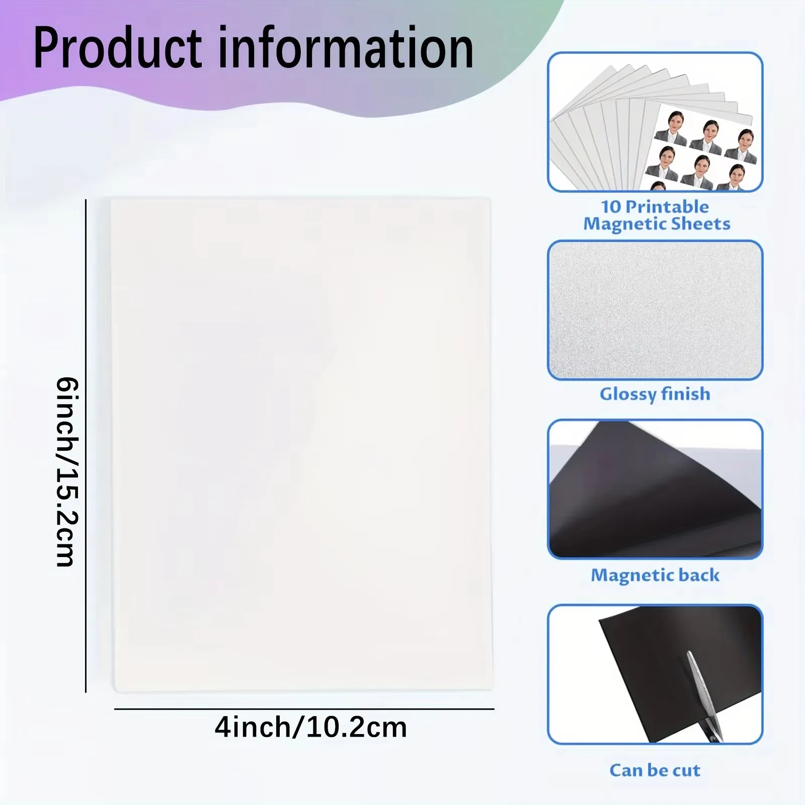 HUSPER 10 Sheets Glossy Printable Magnetic Photo Paper Size 4R (4x6 Inch) Non-Adhesive Compatible with Inkjet Printer