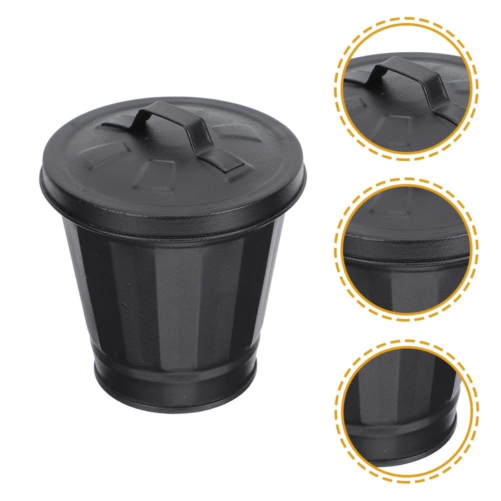 

2pcs Mini Trash Can Galvanized Metal Desktop Waste Bin Small Size Lightweight Lid Odor Blocking Tabletop Garbage Pail