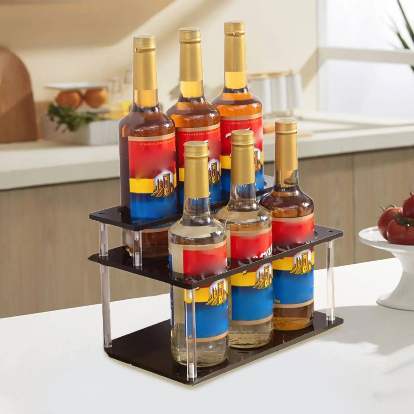 

Coffee Syrup Bottlerack Seasoning Organizer Space Saving 2Tier Stable Condiment Storage Rack Drink Bottle Holder for Kitchen