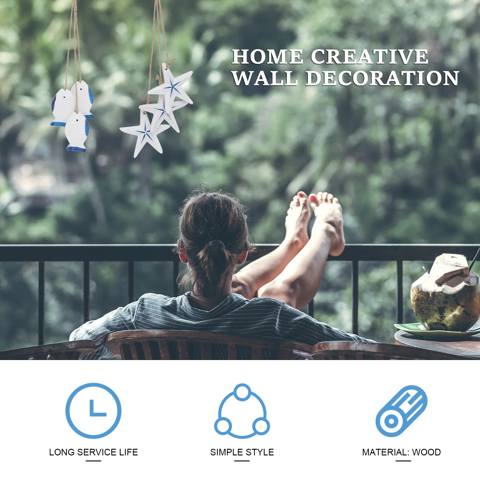 

6Pcs Blue Mediterranean Wooden Wall Pendant Fine Craftsmanship Door Hanging Home Decoration Mediterranean Style Pendant