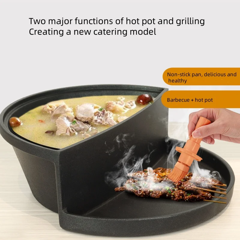 Sartén para parrilla multifuncional para el hogar, olla caliente para barbacoa, sartén antiadherente adecuada para Cocina de Inducción de llama abierta