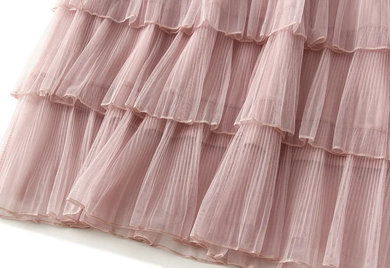 New Summer Korean Mesh Half Body MIDI Skirt Spring and Autumn Super Fairy Layered Cake Skirt Women's Knee Long Beach Skirt