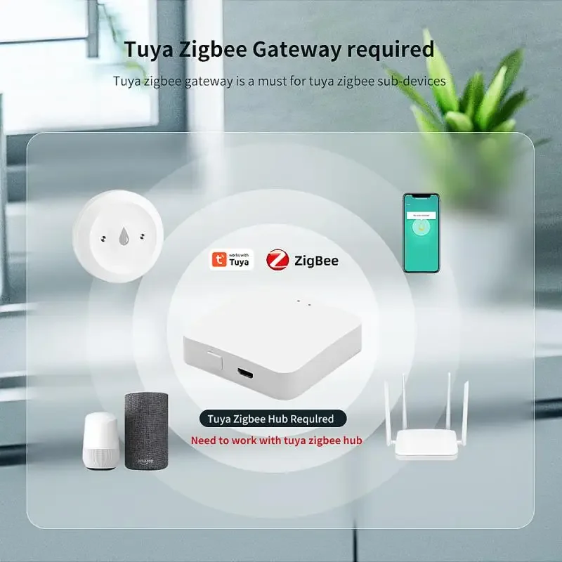 ZigBee-Detector de fugas de agua TUYA, Sensor de inundación, tanque de agua lleno, alarma de conexión de agua, monitoreo remoto por aplicación a través de Tuya Zigbee Gateway
