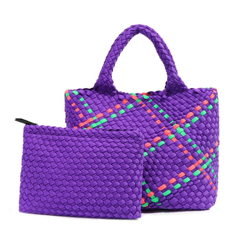 Casual Large Capacity Woven Bag Women Neoprene Versatile Top-handle Tote Bags Mixed Colors Armpit Handbag F249-1