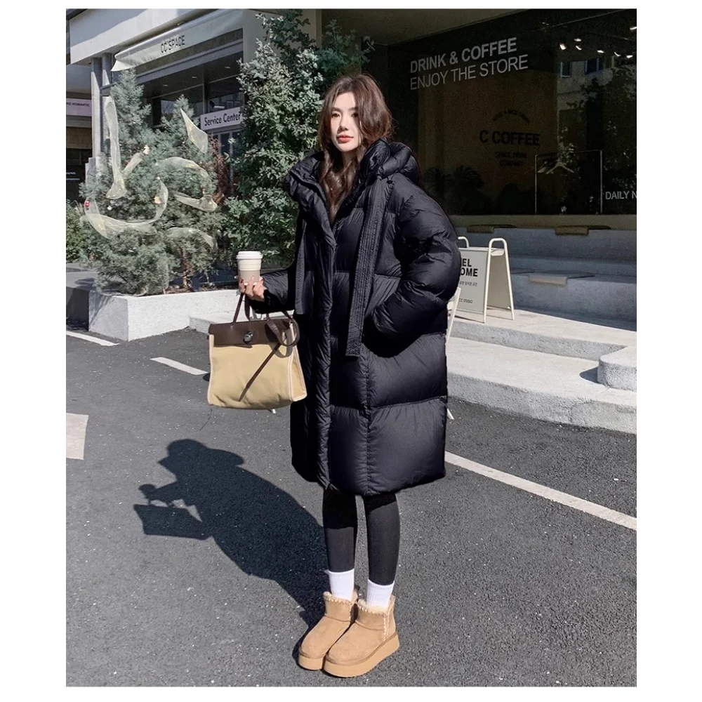 Large Down Jackets White Duck Down Long Down Coats  Knee-length Warm Cold Thickened Padded Winter Hooded Jacket Woman Coat