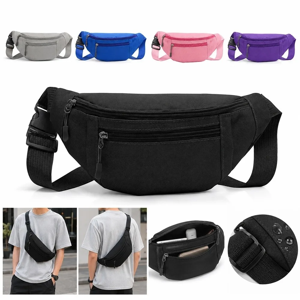 

Casual Solid Color Fanny Pack Adjustable Strap Multi-Pocket Waist Pack Large Capacity Hands-Free Wallets Unisex