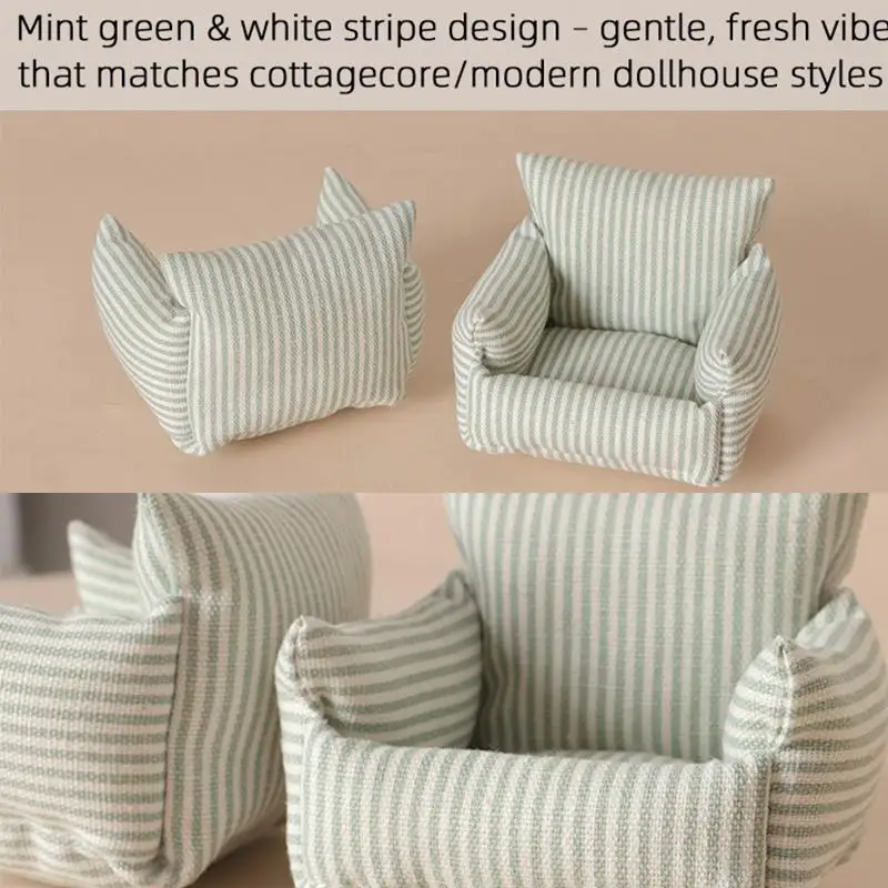 Modèle de canapé pour maison de poupée, design rayé, pour maisons miniatures à l'échelle 1/12 ; décoration de scène de vie et ornements pour jeux d'imitation