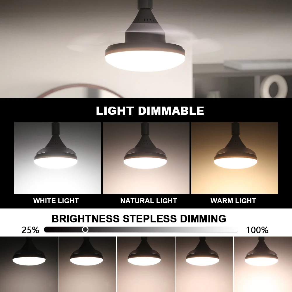 E27 LED Light Bulbs Hidden Fan Light Telescopic Blades 85-265V RC Dimming 30W LED Ceiling Lamp Fan With Light Home Ampoules