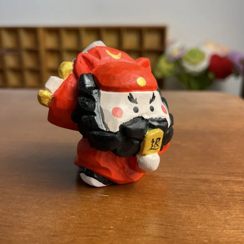 1 PC Handmade Wood Carved Cute Zhong Kui Figurine Creative Home Desk Decor Craft Chinese Style Auspicious Unique Birthday Gift