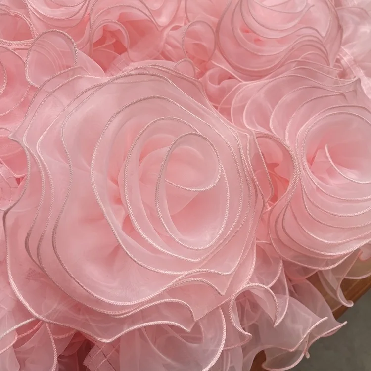 Customized 12-15cm handmade big flower organza pink wedding dress flower applique Accessories SC836