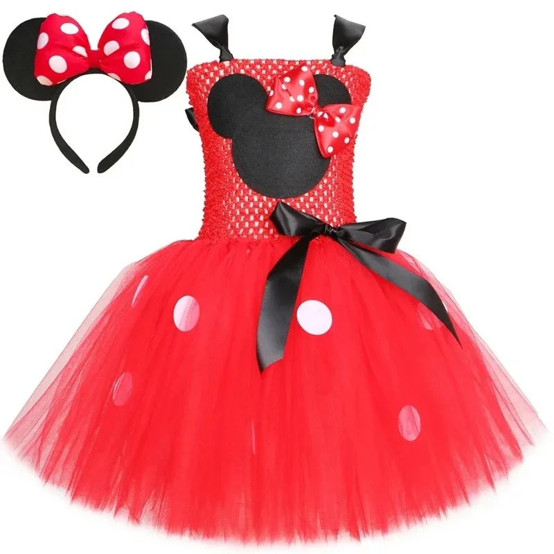 Cartoon Mouse Tutu Dress for Girls, Princess Costume with Ear Bow for Birthday Party Halloween Cosplay Kids Dress Up