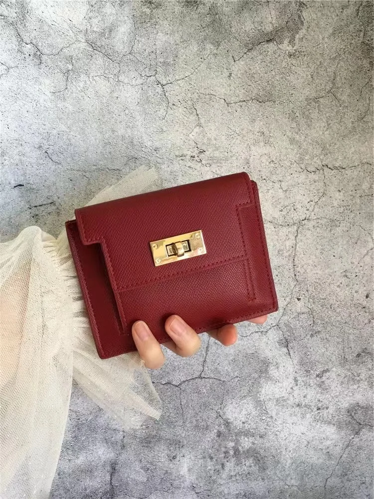 

Purse Women's Short Vintage Red Card Clip With Superior Zipper Coin Pocket Driving License Clutch Bag