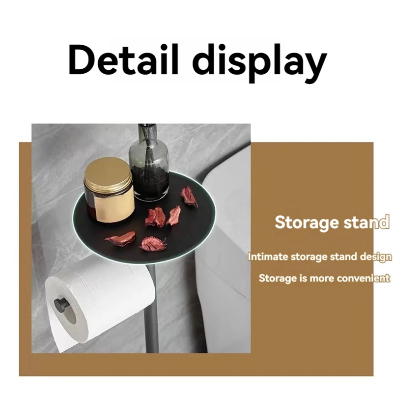 Black Toilet Paper Holder Stand With Shelf, Freestanding Toilet Paper Holder, Heavy Base No Tipping Over For Bathroom