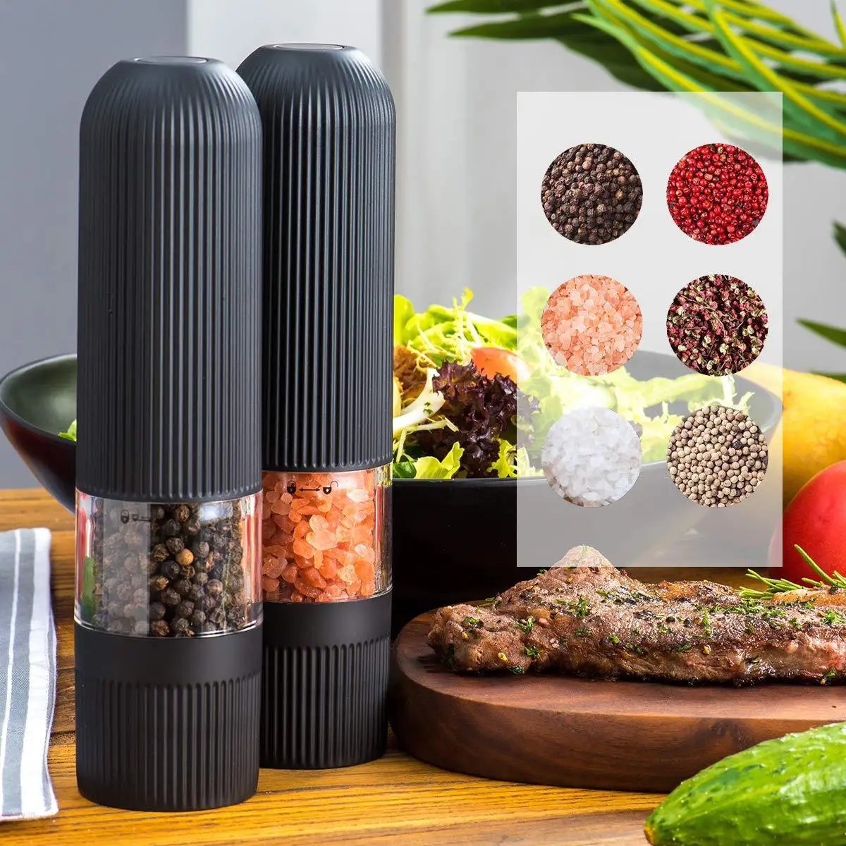 

Electric Pepper Grinder Salt Spice Herbal Containers with LED Lights Mill Adjustable Coarseness Home Kitchen Cooking OK 1157