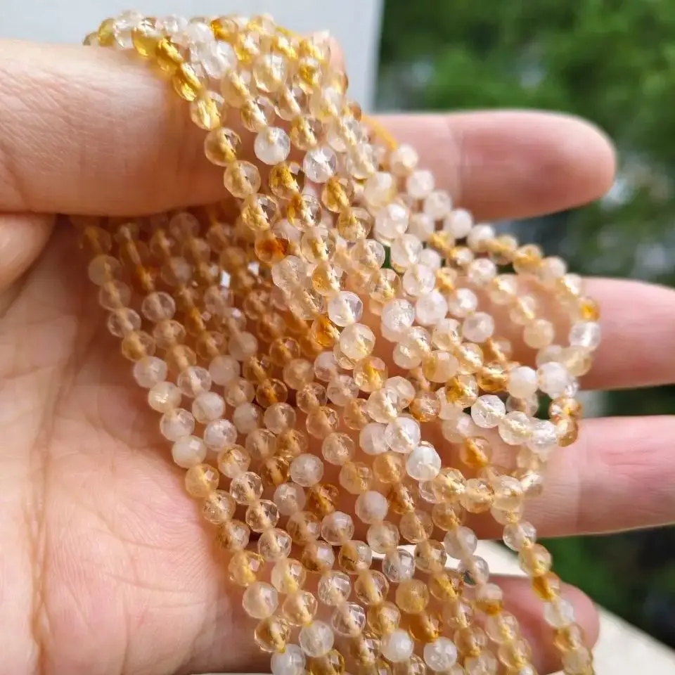 2 3 4 mm AA Natural Faceted Citrine Stone Bead Small Round Loose Bead For Jewelry Making DIY Bracelets Earrings Accessories 15\'\'