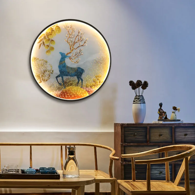 

TEMAR LED Wall Lights Modern Sika Deer Figure Sconces Round Lamp Creative For Home Teahouse