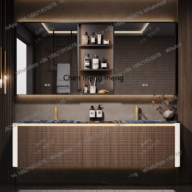 

Solid wood bathroom cabinet combination hotel wind black walnut double basin washstand high-end customization