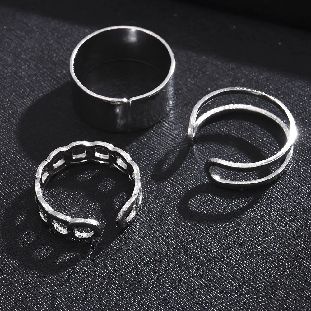 3pcs Hip Hop Open Ring Men Women Jewelry Party Rock Accessories Goth Ring Personality Punk Three Finger Conjoined Chain Trendy