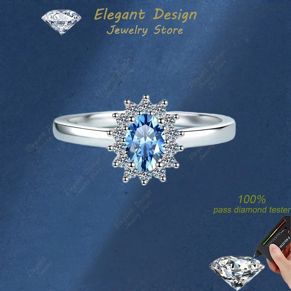 

Elegant Store Retro Style 0.5 Carat Blue Moissanite Pigeon Egg Trendy Rings, Platinum PT950 Birthday Gift for Women Jewelry