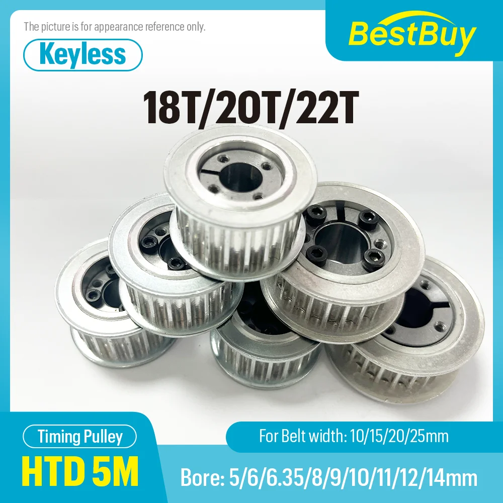

HTD 5M Timing Pulley 18T/20T/22T Keyless Bushing Bore 5-14mm for Belt Width 10-25mm - Precision Drive Belts for Industrial Use