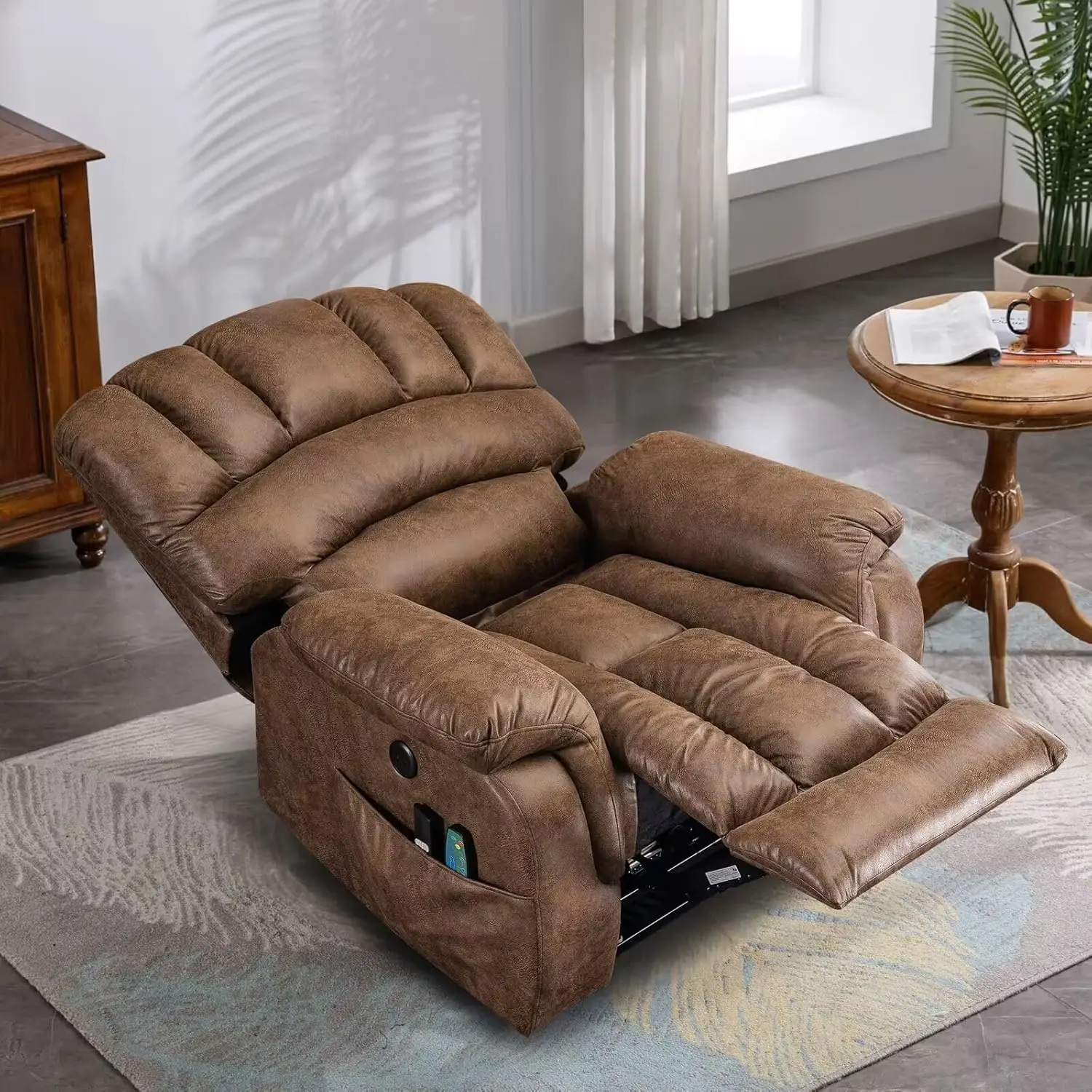 

Large Infinite Position Reclining Chair Up to 350 LBS for Living Room, 2 Remote Controls/USB Port, Brown