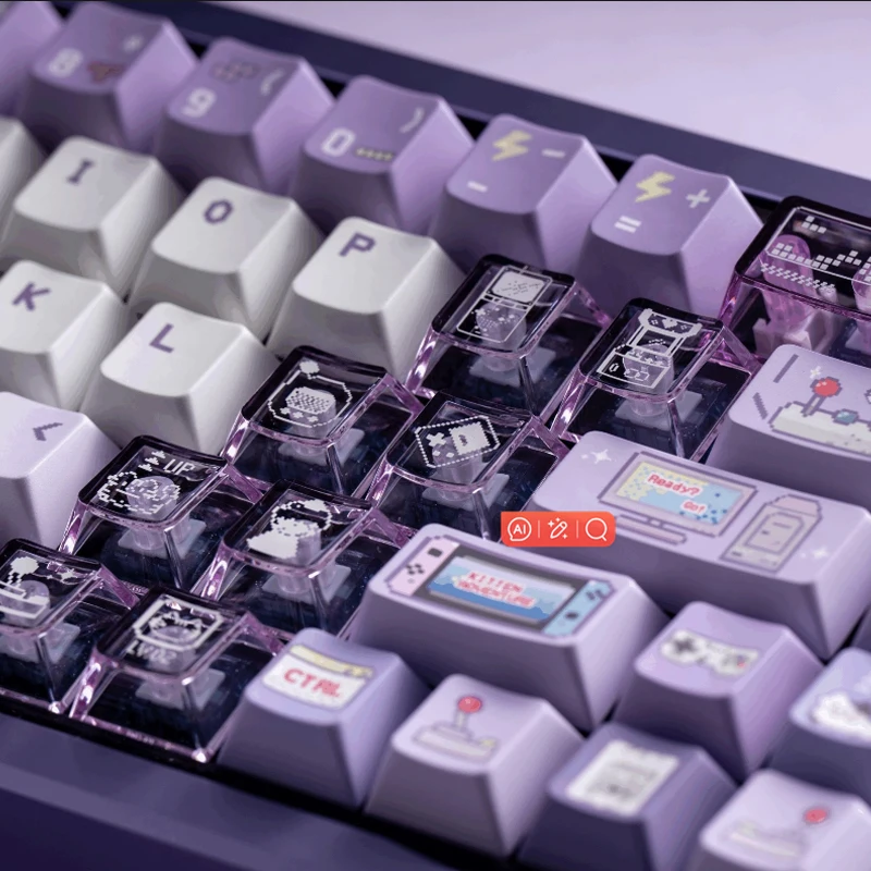Chosfox & Soulcat 141 + 26 Keycap Meow Putar Listrik PBT + PC Keycap Transparan Cherry Height Keycap Keyboard Mekanis Kustom