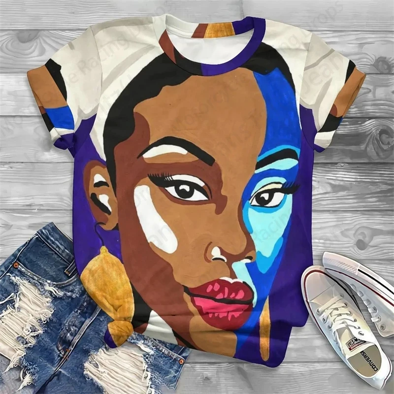 Vintage African Women 3d Print Tshirt Female Fashion Casual O-Neck Graphic T Shirt Ladies Black Face Streetwear Baggy Tops Tees