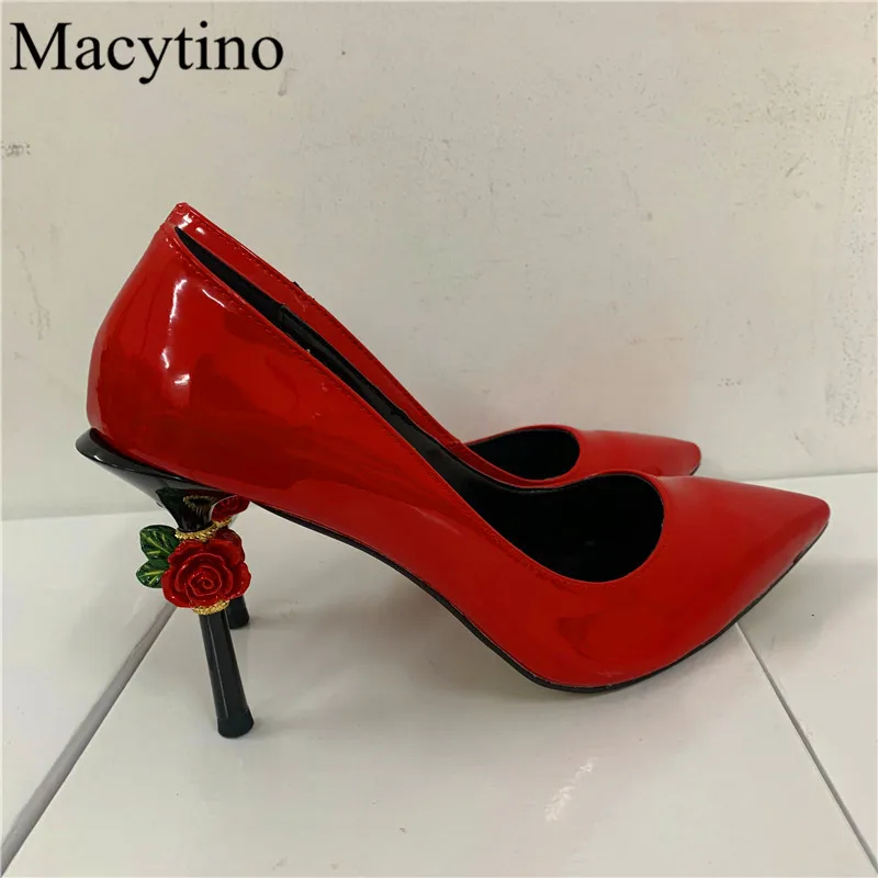 Rose Flower Heel Design Ladies High Heels Pointed Toe Weird High Heels Summer Fashion Party High Heels